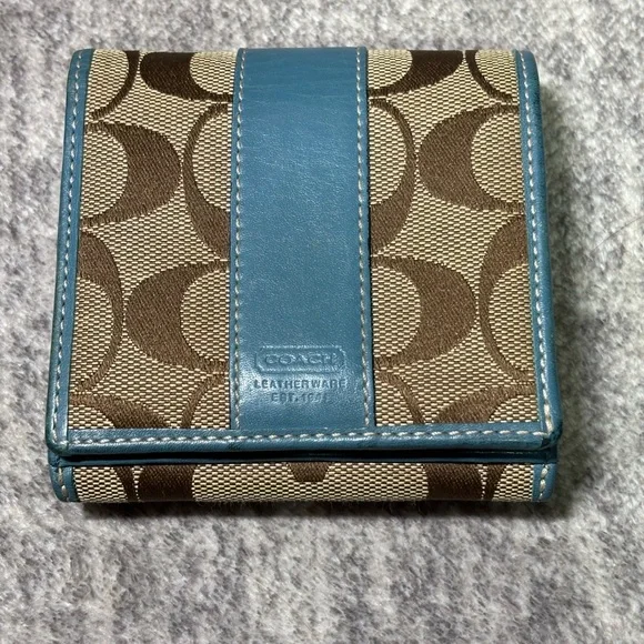 Coach Teal and Brown Leatherware Wallet - Picture 3 of 16